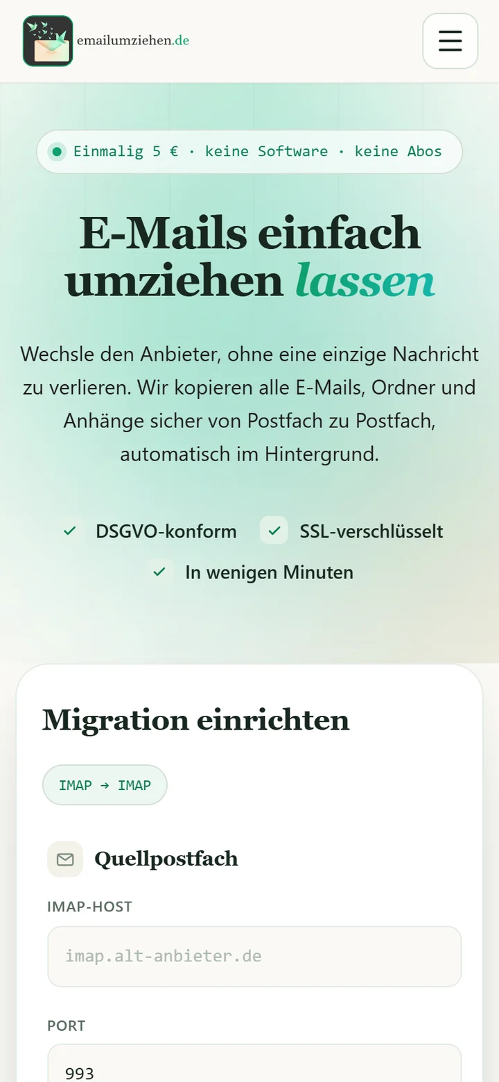 Mobile Ansicht von emailumziehen.de