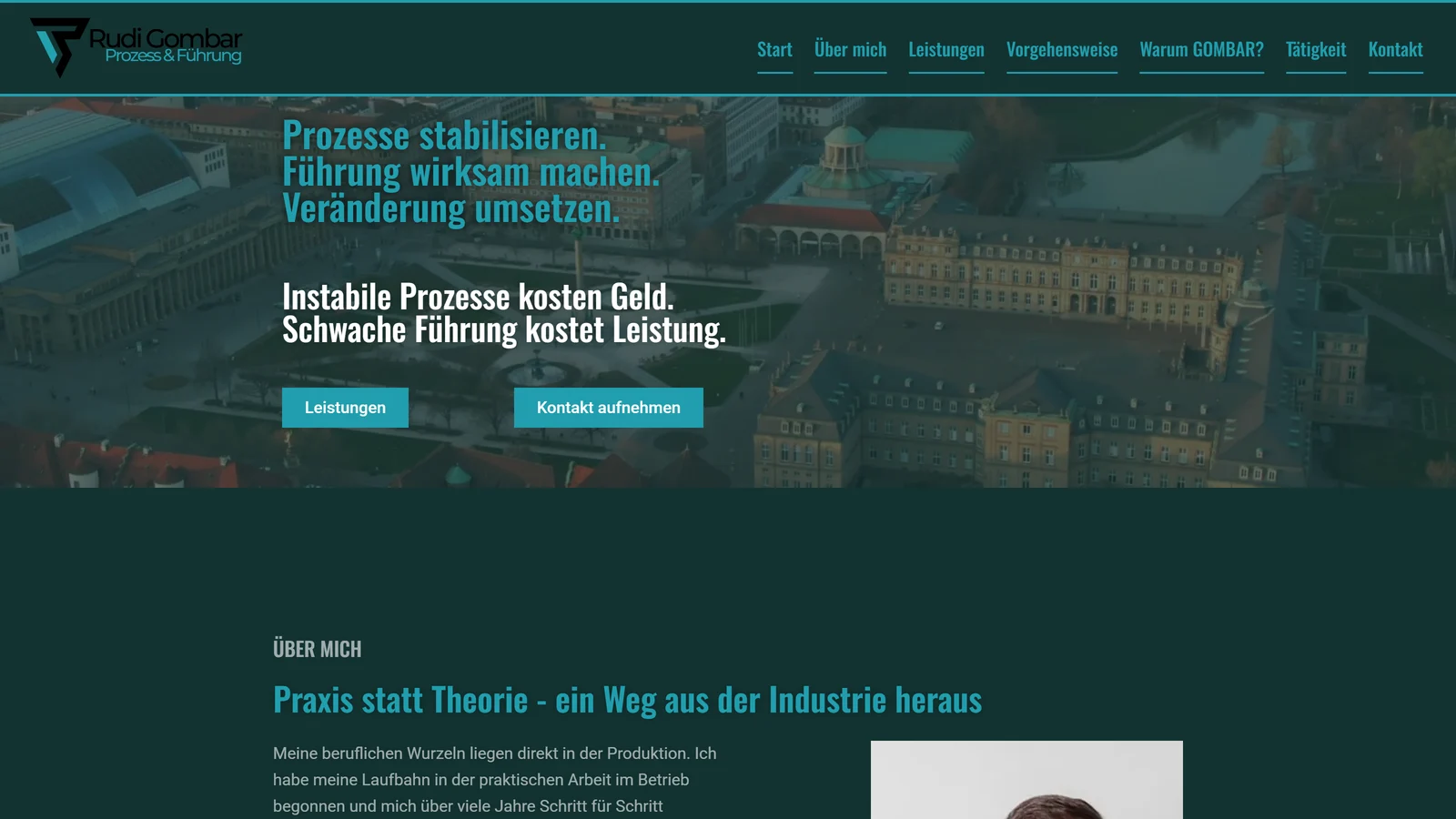 Startseite von gombar-prozessfuehrung.de am Desktop mit dem Beratungsangebot