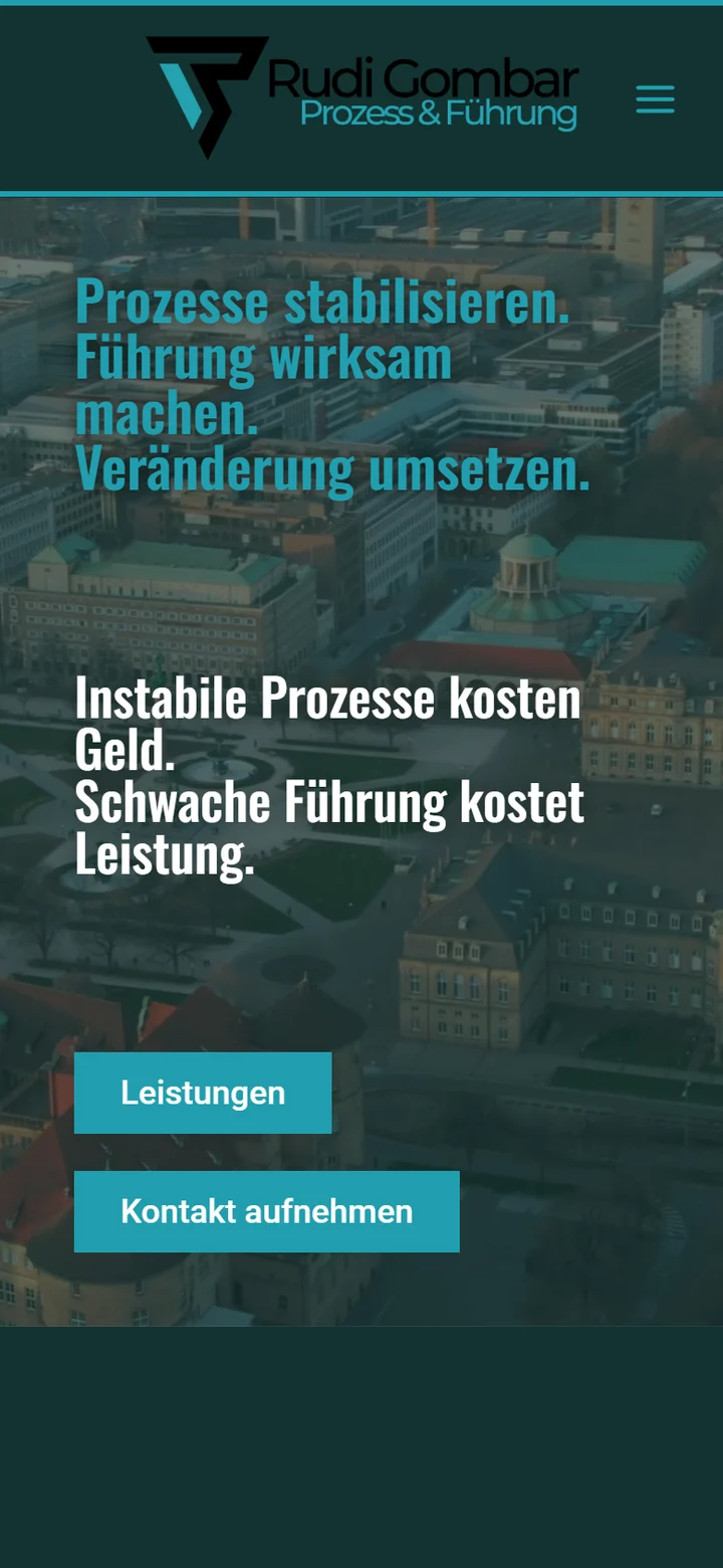 Mobile Ansicht der Startseite von gombar-prozessfuehrung.de