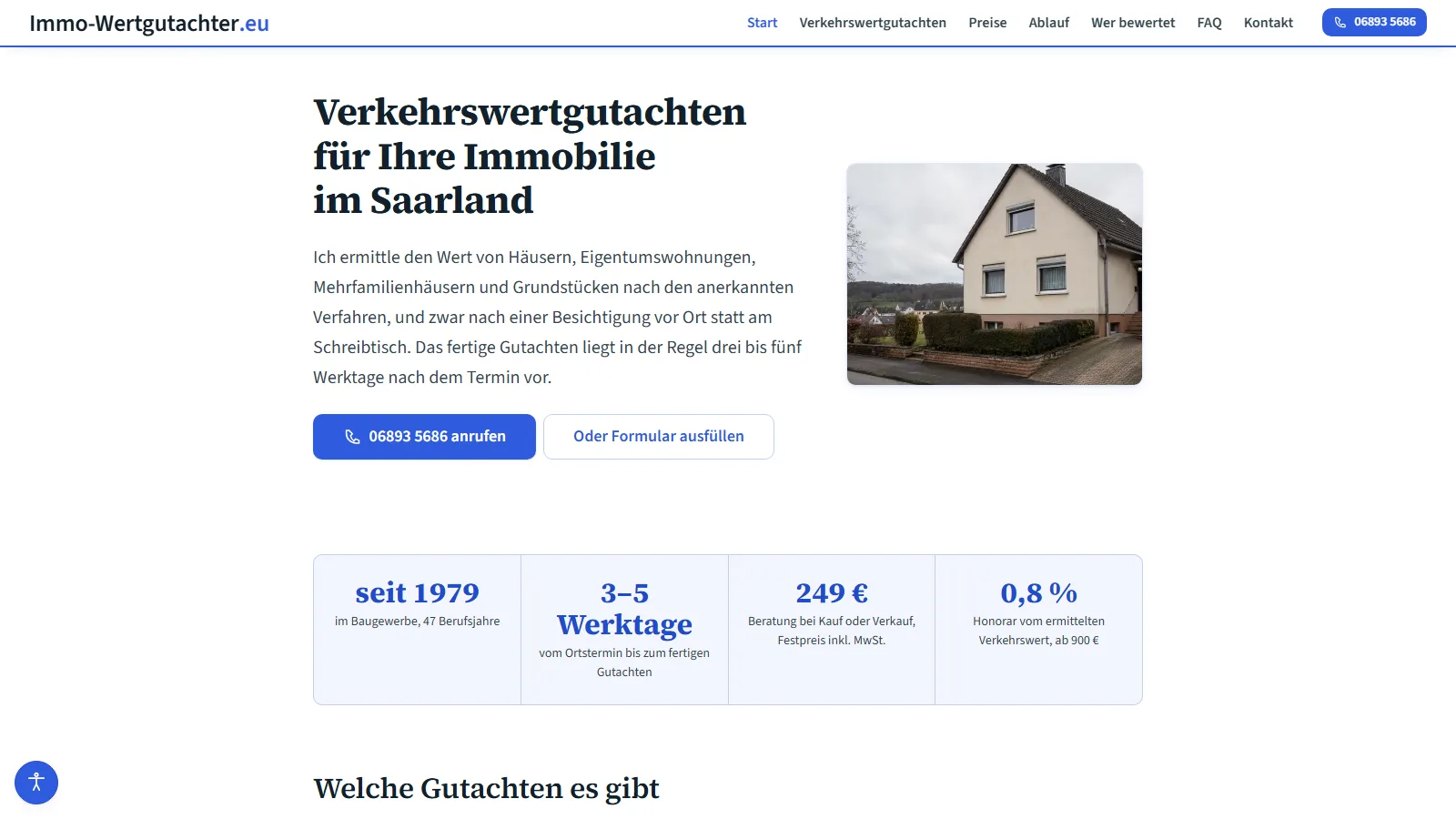 Startseite von immo-wertgutachter.eu am Desktop